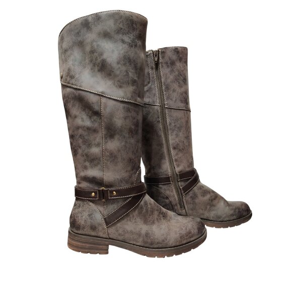 Natural Soul 7.5 Womens Tall Boots Brown Distressed Faux Leather Riding Comfort - Picture 9 of 13